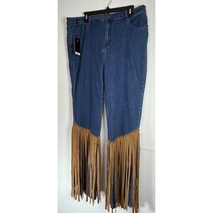 L & B Lucky & Blessed NWT Rodeo Fringe Bottom Western Jeans Sz 18 Plus
